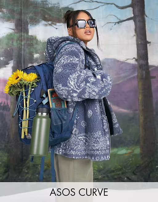 ASOS DESIGN Curve paisley patched bomber jacket in blue | ASOS (Global)