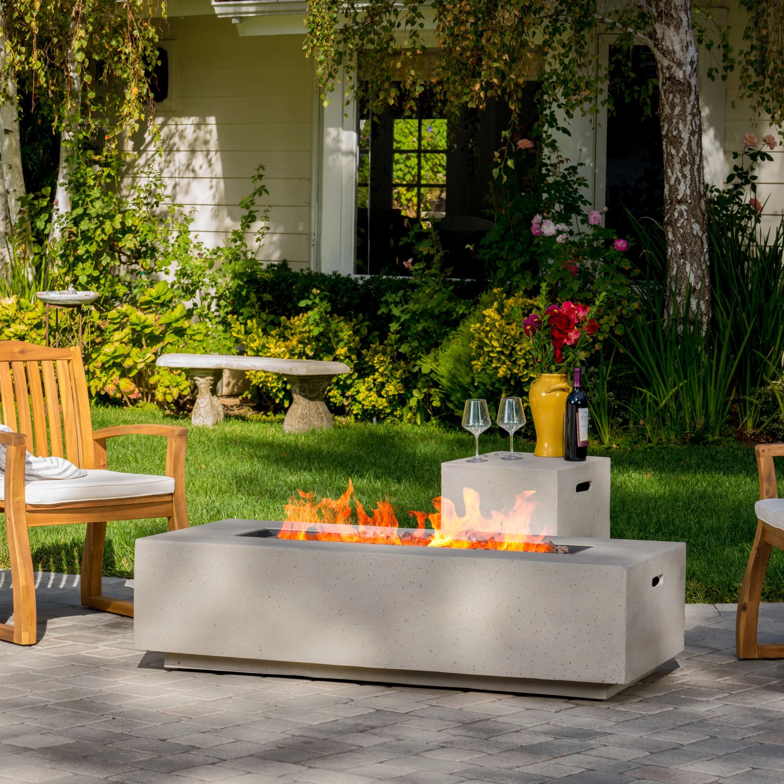 Jaxon Outdoor 56 Rectangular Propane Fire Table with Lava Rocks, Eggshell | Walmart (US)