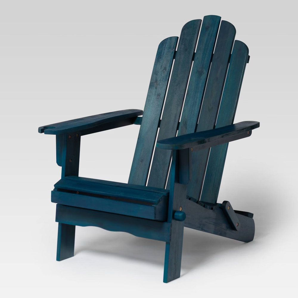 Genovia Transitional Acacia Wood Outdoor Adirondack Chair with Wine Holder - Navy Blue - Saracina Ho | Target