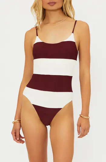 Beach Riot Calista One-Piece Swimsuit in Merlot Stripe at Nordstrom Rack, Size Large | Nordstrom Rack
