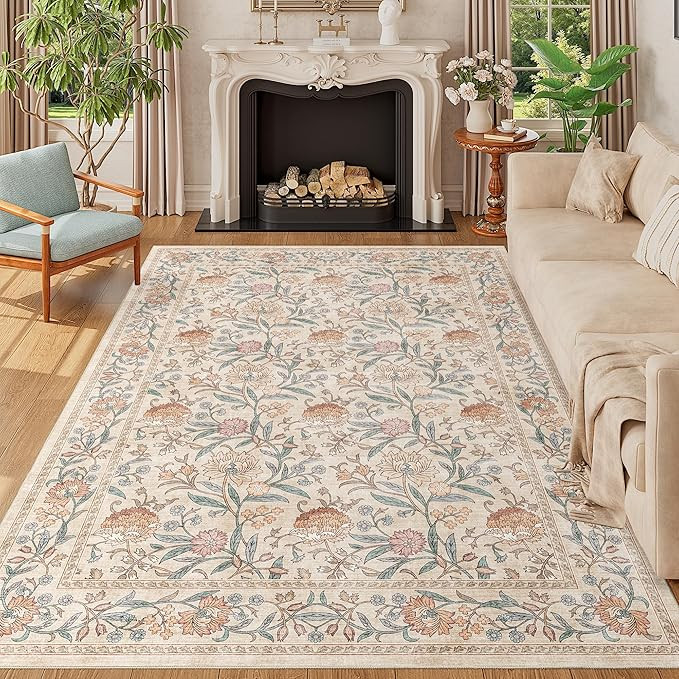 5x7 Washable Area Rug, Washable Vintage Floral Rug for Living Room, No Slip & Stain Resistant Sof... | Amazon (US)