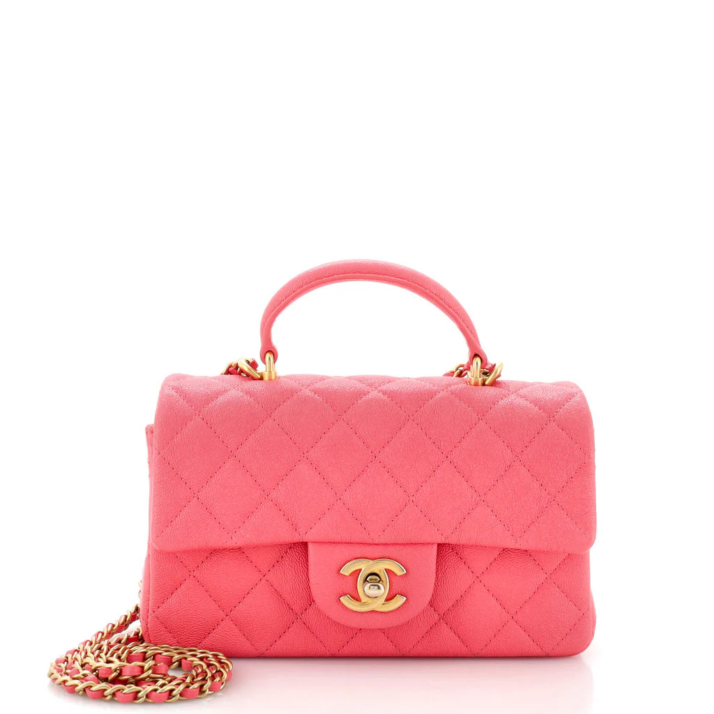 Chanel Classic Single Flap Top Handle Bag Quilted Caviar Mini Pink 2670371 | Rebag