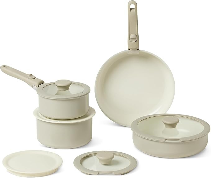 Amazon Basics Ceramic Nonstick Pots and Pans Set with Detachable handle, 11-Piece Stackable set, ... | Amazon (US)