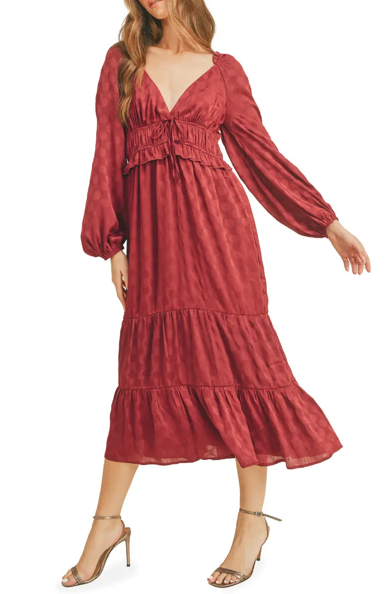 Lush Long Sleeve Satin Dot Midi Dress | Nordstromrack | Nordstrom Rack