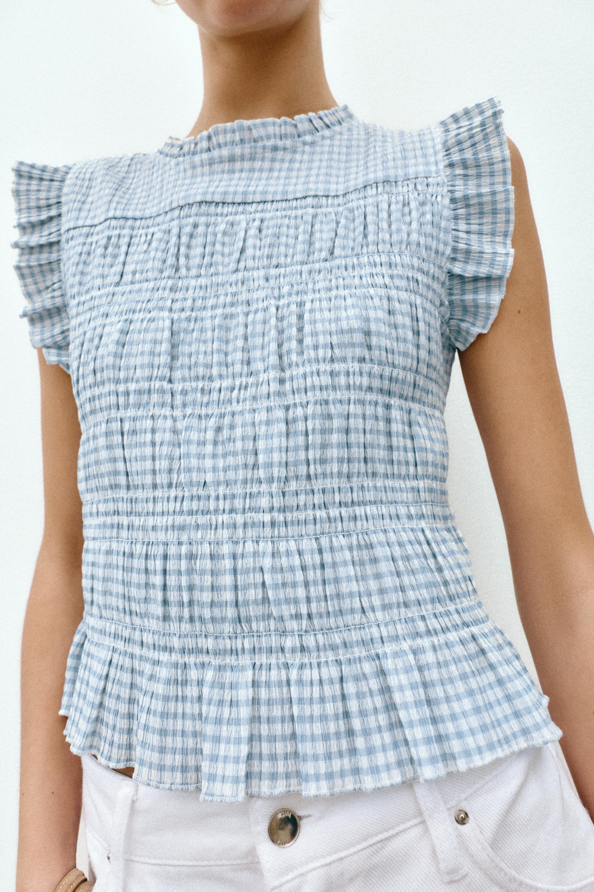 SMOCKED GINGHAM TOP | Zara US