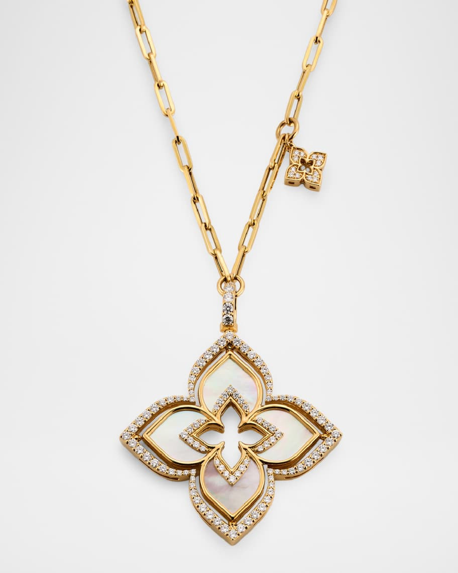 Roberto Coin 18K Yellow Gold Venetian Princess Mother-of-Pearl and Diamond Necklace | Neiman Marcus