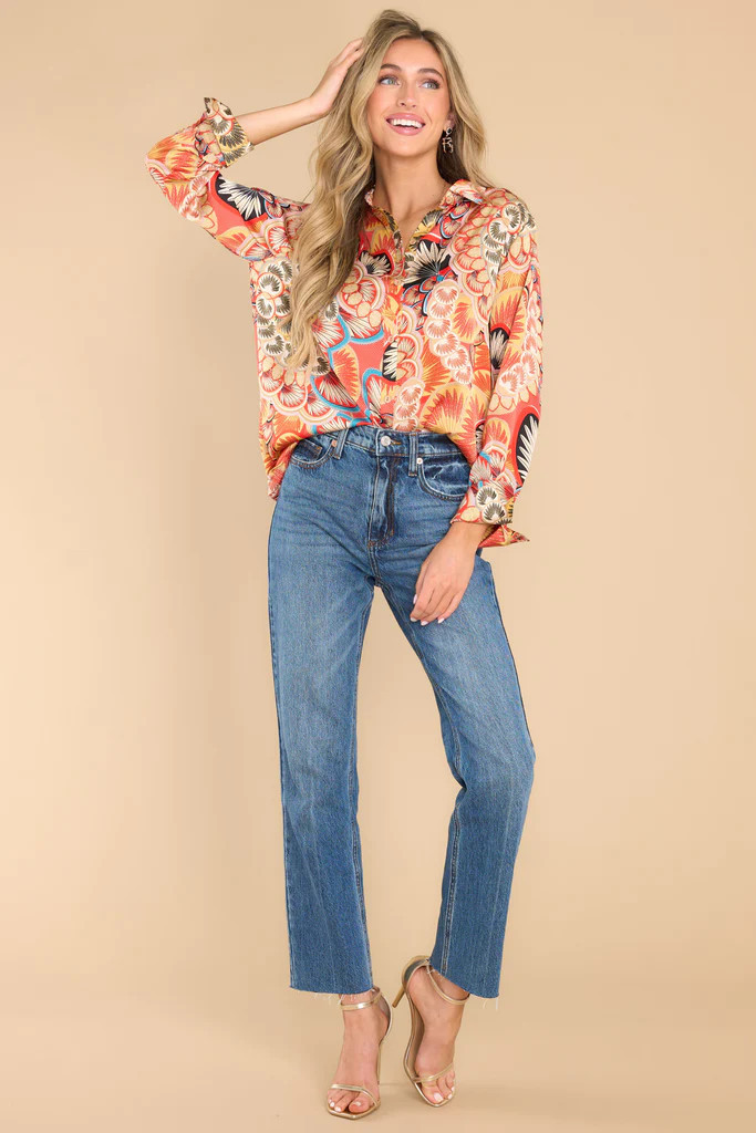 Forever Dedicated Spiced Coral Multi Print Top | Red Dress 