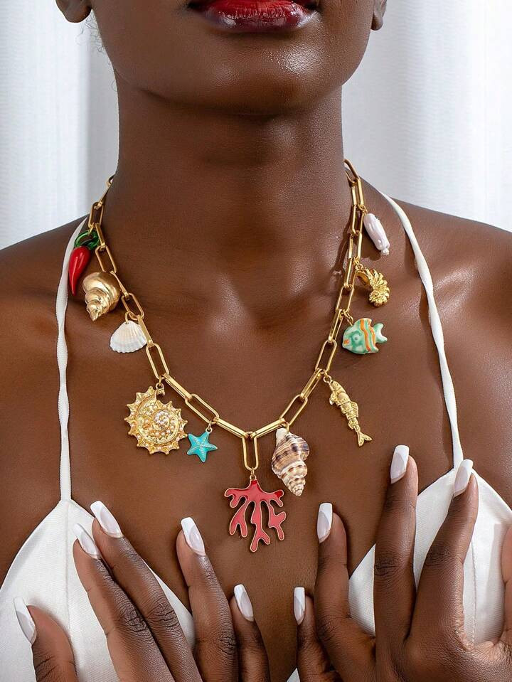 1 Pc BOHO Vocation Beach Style Starfish Summer Multi Charm Necklace4.94(1000+) | SHEIN