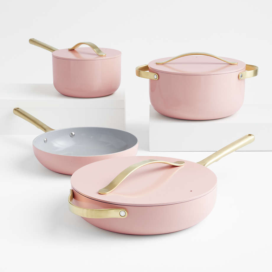 Caraway Home 7-Piece Cream Ceramic Non-Stick Cookware Set with Gold Hardware + Reviews | Crate & ... | Crate & Barrel