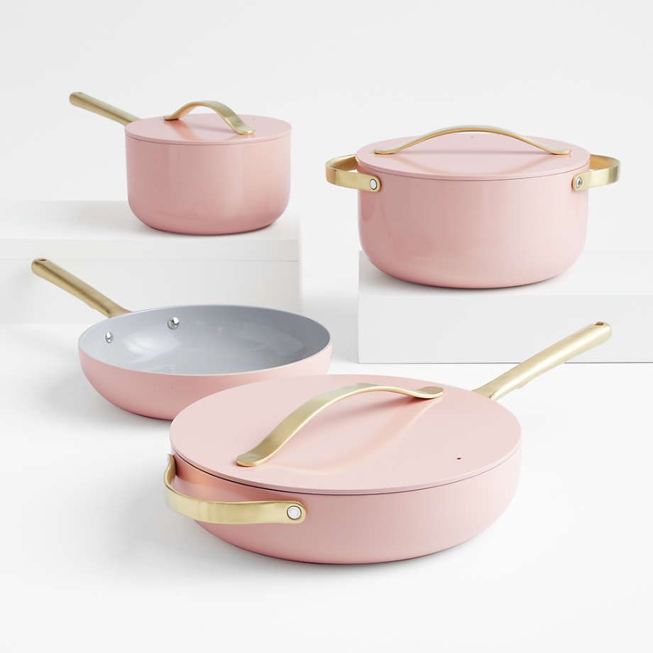 Caraway Home Sapphire 7-Piece Ceramic Non-Stick Cookware Set with Gold Hardware + Reviews | Crate... | Crate & Barrel