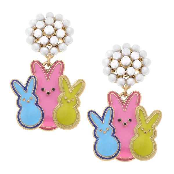 Pippa Candy Bunnies Pearl Cluster Enamel Earrings in Multi | CANVAS
