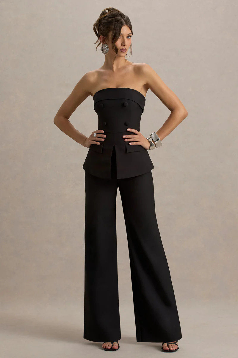 Noemi  Black Bandeau Tailored Jumpsuit | Club L London