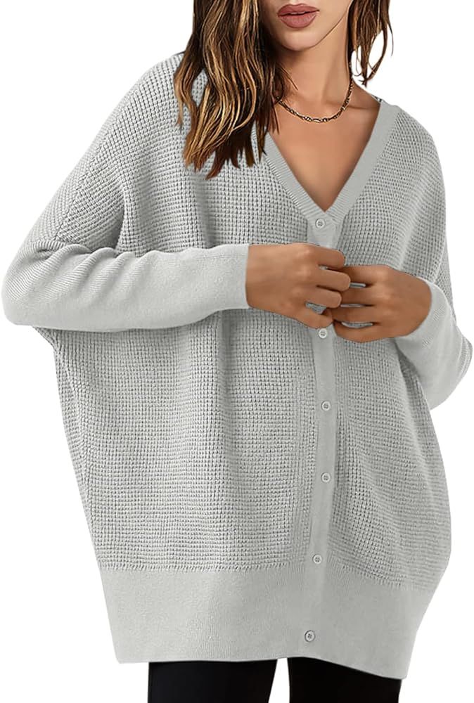 ANRABESS Women’s Cardigan Sweater Button Down V Neck Long Sleeve Oversized Casual Coatidgan | Amazon (US)