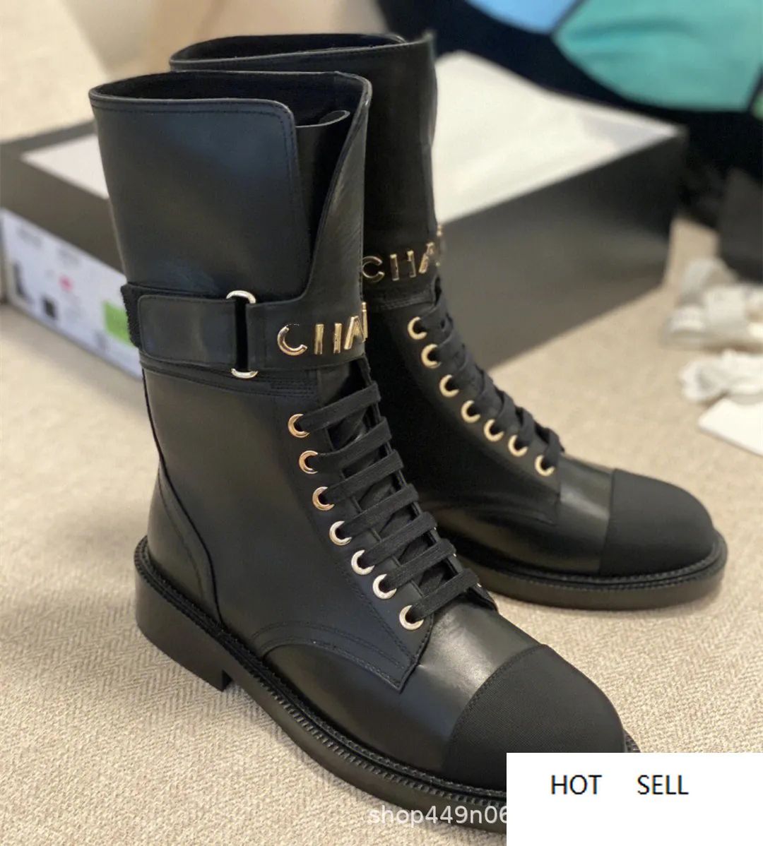 2023 Metal Lettering with Mid-leg Boots New Fall/winter Buckled Front Tie Chunky Heel Women's Fas... | DHGate