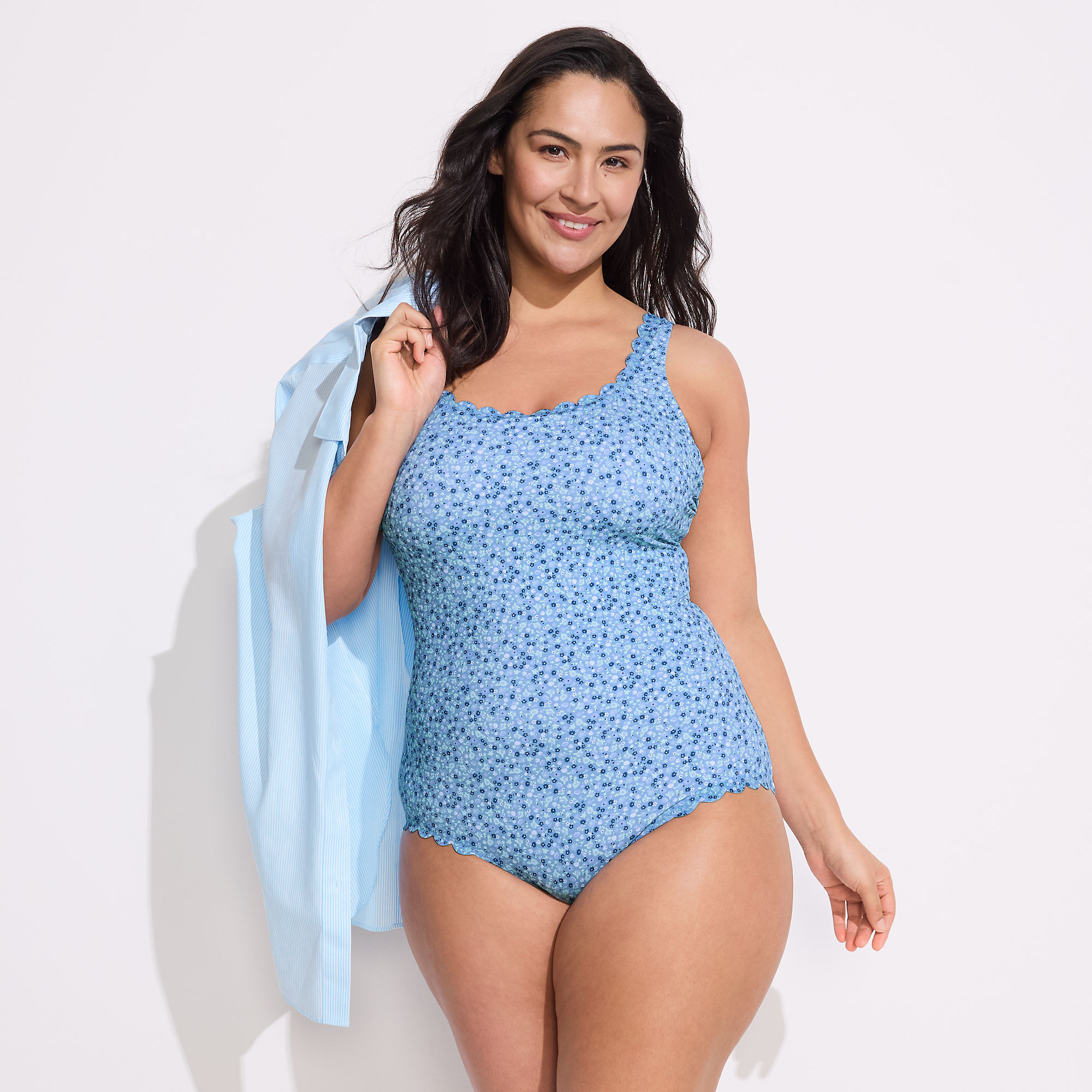 Women's Plus Size Tugless Scallop One Piece Swimsuit | Lands' End (US)