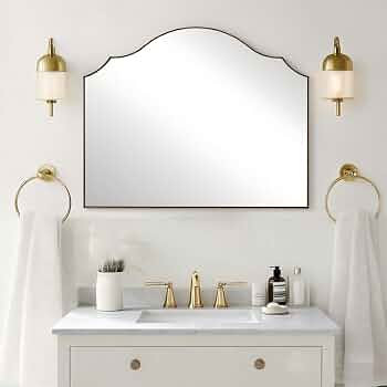 ANDY STAR Scalloped Arched Mantel Mirror, 32x28 Inch Brushed Gold Vanity Mirror in Stainless Stee... | Amazon (US)