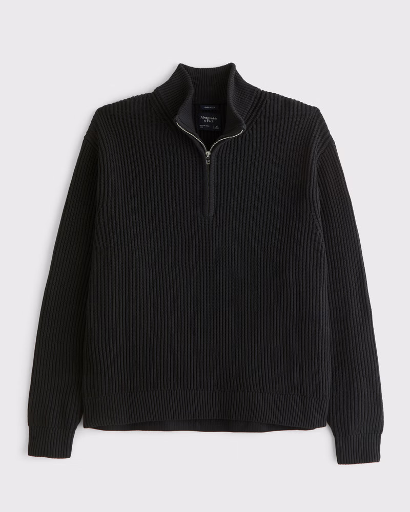 Abercrombie & Fitch Men's Oversized Quarter-Zip Sweater in Black - Size XL | Abercrombie & Fitch (US)