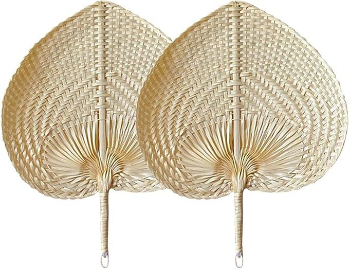 EKDJKK Bamboo Hand Made Fan Rattan Decor, 2 PCS Hand Fans Bulk Wedding Favors for Guests, Paddle ... | Amazon (US)