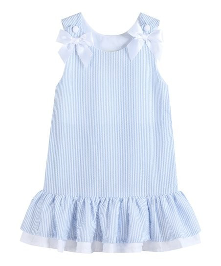Light Blue Seersucker Ruffle-Hem Sleeveless Dress - Infant, Toddler & Girls | Zulily