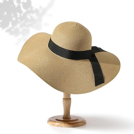 Beach Hats for Women - Beach Hat Womens UPF 50+, Packable Sun Hat Women Roll Up, Wide Brim Straw ... | Amazon (US)