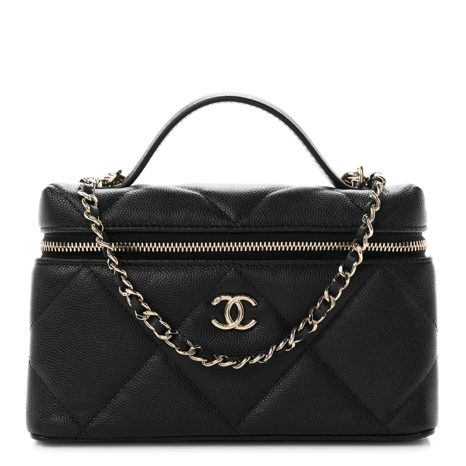Chanel Caviar Quilted Top Handle Slim Vanity With Chain Black 1963111 | FASHIONPHILE (US)