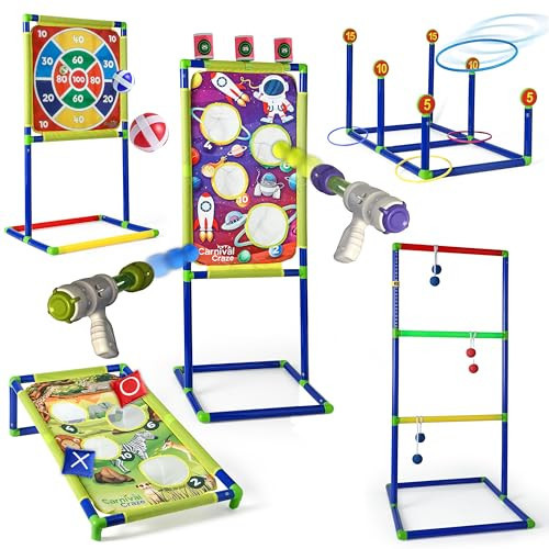 Carnival Games for Kids - Yard Games Include: Ring Toss, Beanbag, Ball Shooting Target Game, Ladder Toss, Darts Board, Tic Tac Toe, Birthday Party Activities, Portable Backyard Outdoor Games for Kids | Amazon (US)