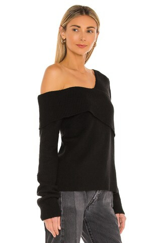 525 Foldover One Shoulder Sweater in Black from Revolve.com | Revolve Clothing (Global)