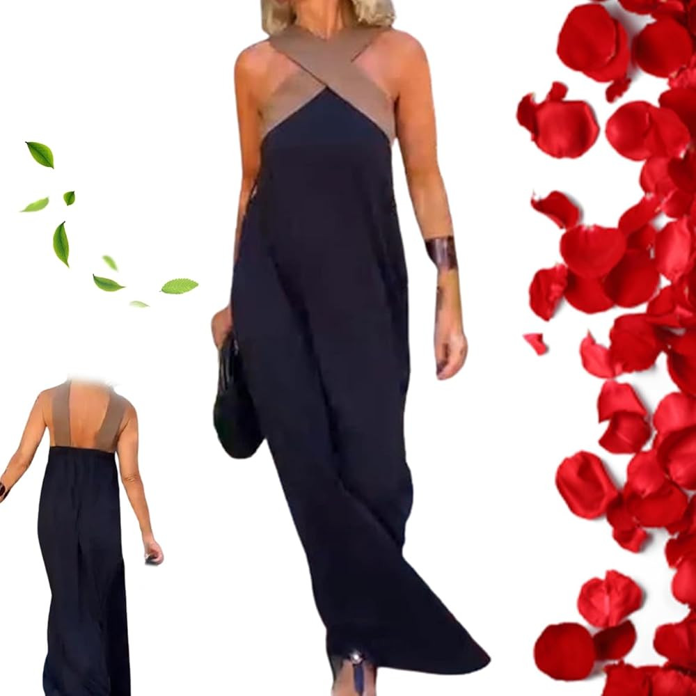 Women's Cross Halter Neck Sleeveless Stitching Dress, Cross Backless Asymmetrical Dress for Women | Amazon (US)