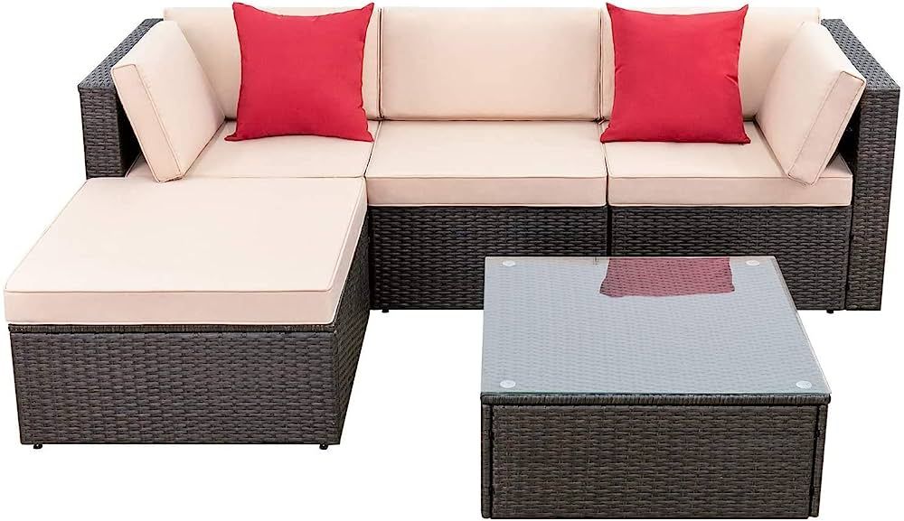 Devoko 5 Pieces Patio Furniture Sets All Weather Outdoor Sectional Patio Sofa Manual Weaving Wick... | Amazon (US)