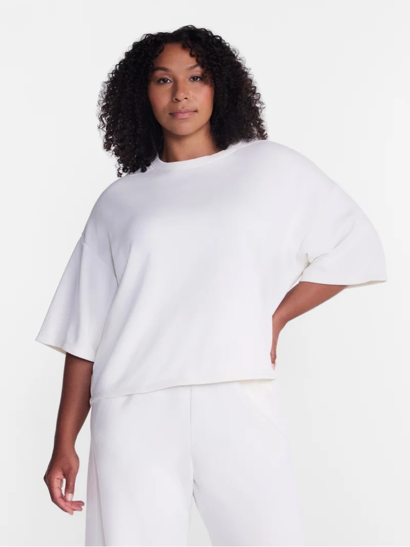 Athletic Works Women's and Women's Plus French Terry Cropped Boxy Tee, Sizes XS-4X | Walmart (US)