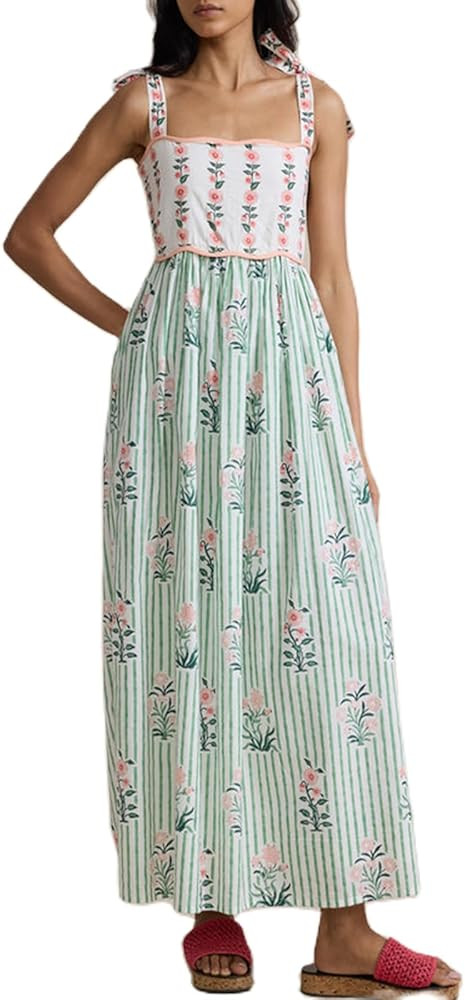 Meiweileya Women Beach Maxi Dress Y2k Boho Floral Print Flowy Dress Sleeveless Spaghetti Strap Lo... | Amazon (US)