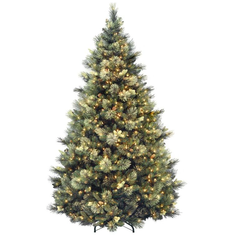Extra Full Green Tree Family Flocked/Frosted Christmas Tree and Pinecones | Wayfair North America