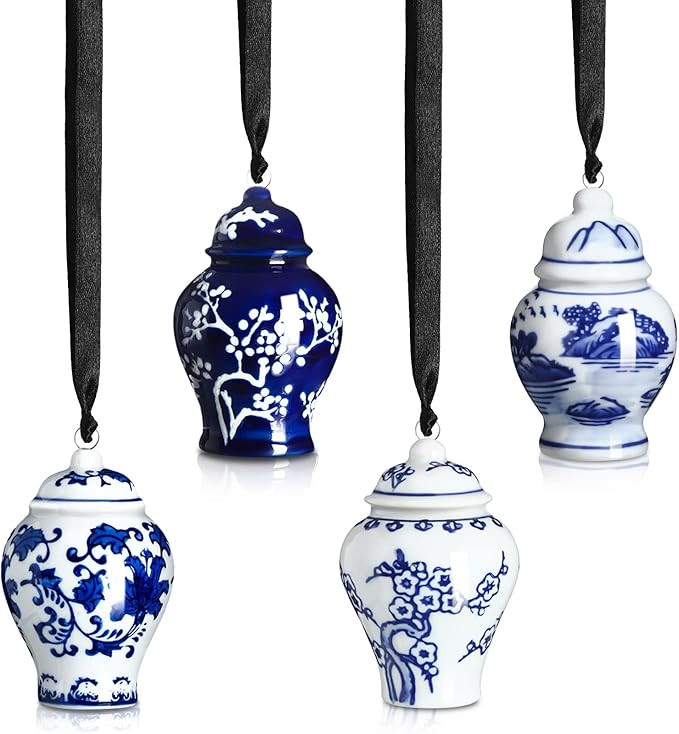 4 Pcs Christmas Chinoiserie Ornaments Mini Ginger Jar Ornaments Blue and White Christmas Hanging ... | Amazon (US)