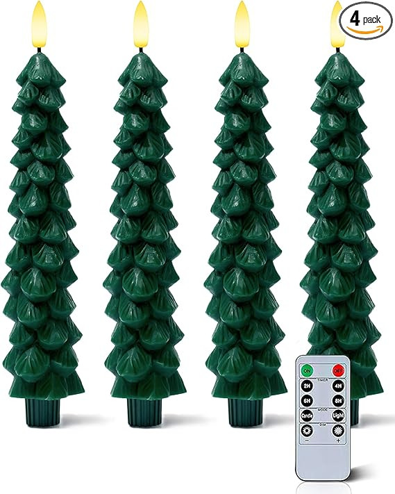 4 Pack Christmas Tree Candles with Remote, 9.65 Inch Real Wax flameless Taper Candles, LED Candle... | Amazon (US)
