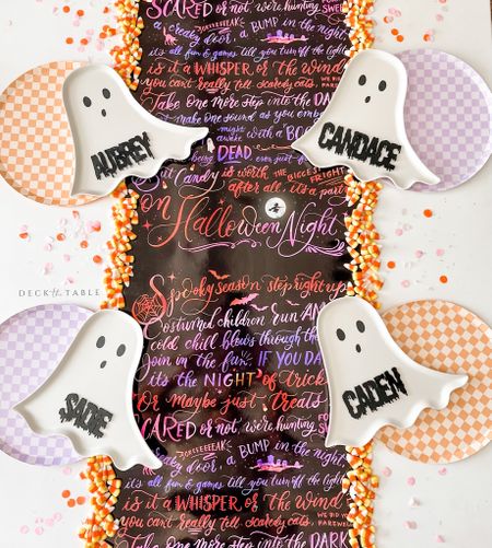 Deck a Spooky Sweet Table for Halloween! Table Runner by camimonet.com Save 10% Code: DTT10 #halloween #halloweentable #ghost #trickortreat #kidsparty #halloweendecor #deckthetable

#LTKkids #LTKHalloween #LTKparties