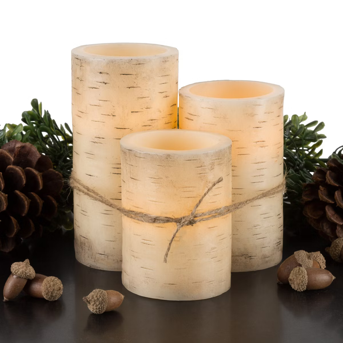 Flickering Flameless LED Candles with Birch Bark- Set of 3 Battery Operated Real Wax Pillar Candl... | Target