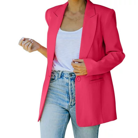 BKQCNKM Blazers for Women Womens Blazer Women s Casual Light Weight Thin Jacket Slim Coat Long Sleeve Office Business Coats Jacket Winter Coats for Women Pink L | Walmart (US)