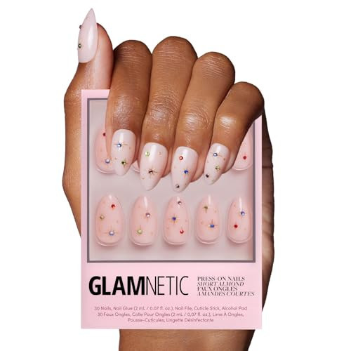 Glamnetic Press On Nails - North Star | Semi-Transparent 3D Multicolor Gems Short Almond False Nails, Reusable Stick On Fake Nails with Glue | Salon Quality | 15 Sizes - 30 Nail Kit | Amazon (US)
