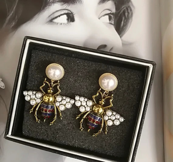 BEST SELLER Bug Earringsfaux Pearl Gold Bug Earrings With Red | Etsy | Etsy (US)