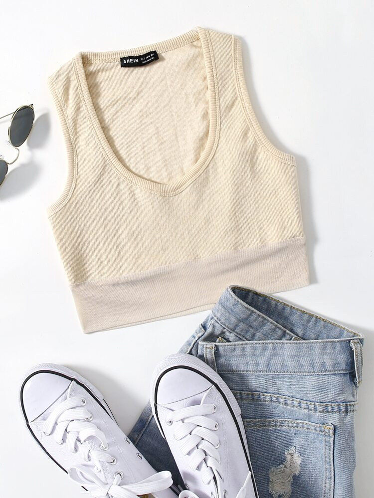 Scoop Neck Rib-knit Tank Top | SHEIN
