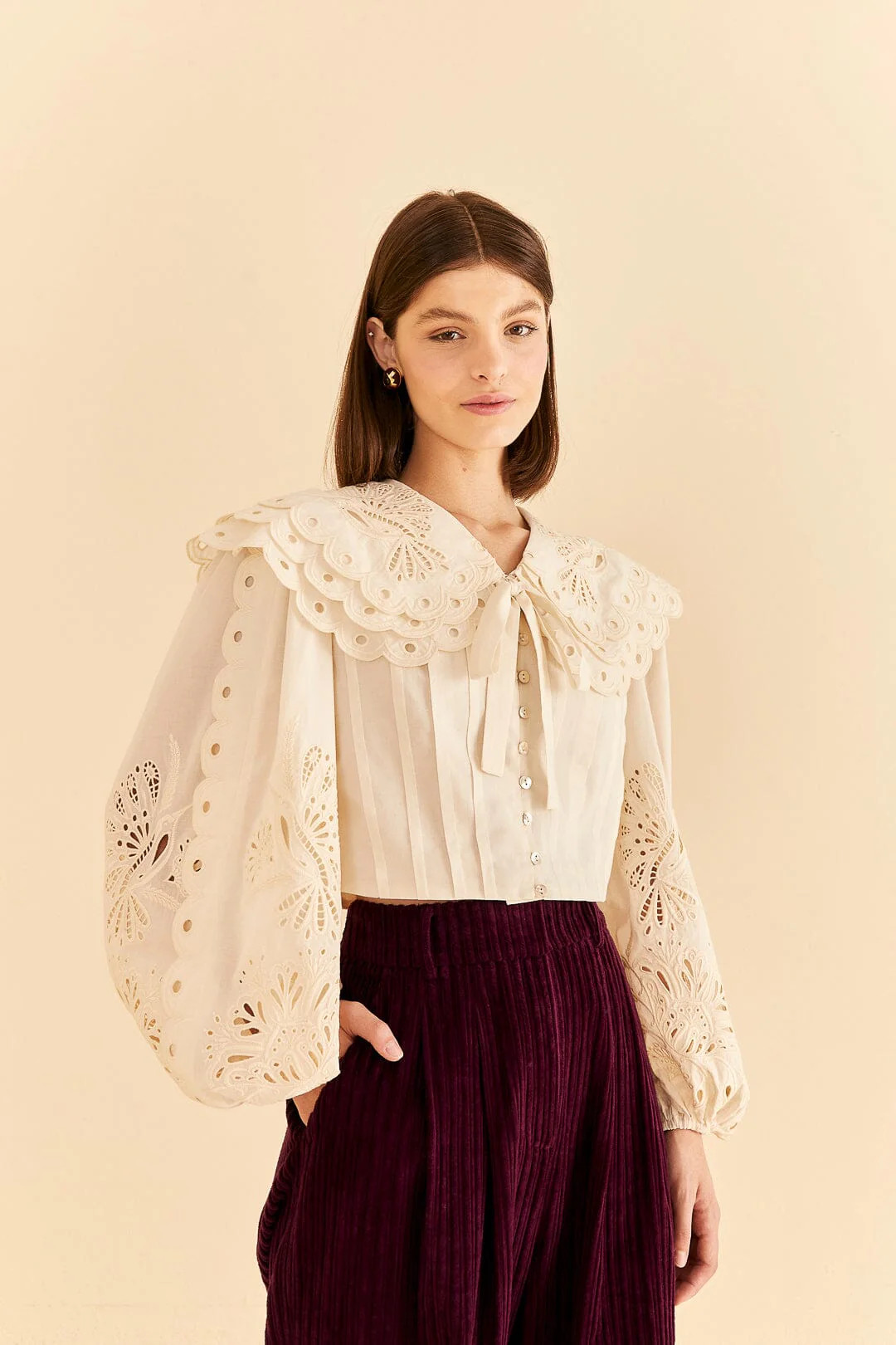 off-white richelieu big collar blouse | FarmRio (US)