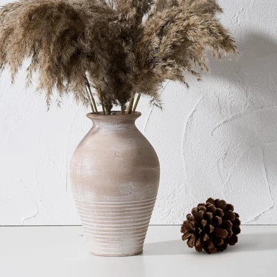 Ceramic Rustic Farmhouse Vase 9.2 Inch Whitewashed Terracotta Vase Pottery Decorative Flower Vases Clay Decorative Vases For Home Decor | Wayfair North America