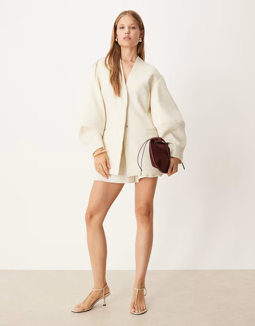 ASOS DESIGN - Blazer met cocoonmouwen en zonder kraag in lichtgeel, deel van co-ord set | ASOS (Global)