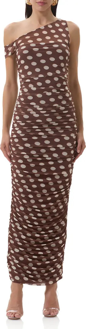 AFRM Biona Printed One-Shoulder Ruched Mesh Maxi Dress | Nordstrom | Nordstrom