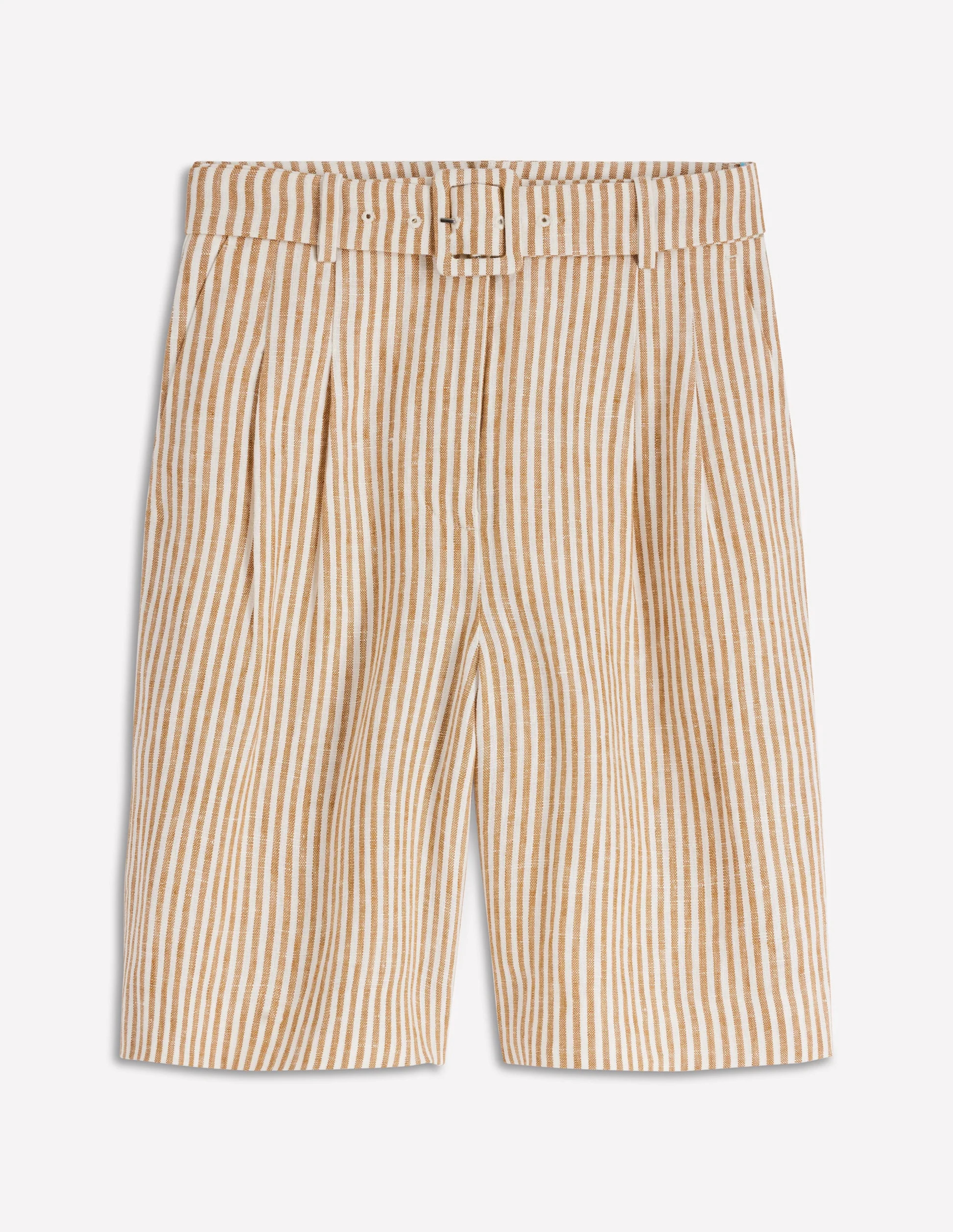 Chelsea Belted Linen Shorts-Brown, Ivory Ticking Stripe | Boden (US)