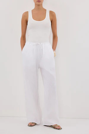 CARLA WHITE DRAWSTRING LINEN PANT | DISSH