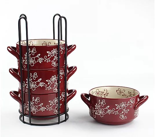 Temp-tations Floral Lace 4-Piece Stack-a-Bowls with Wire Rack | QVC