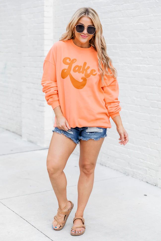 Lake Script Coral Oversized Graphic Sweatshirt | Pink Lily