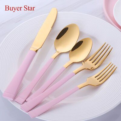 5pcs Upscale Dinner Tableware Pink Gold Stainless Steel Knife Fork Coffee Spoon | eBay US