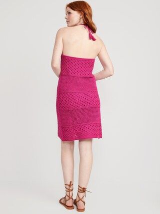 Halter Tie-Strap Crochet Mini Dress for Women | Old Navy (US)